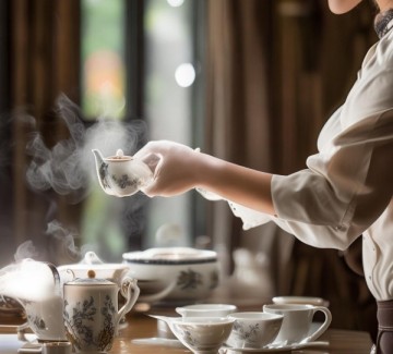 酒店服务员倒茶礼仪与标准站姿，专业服务的细节之美